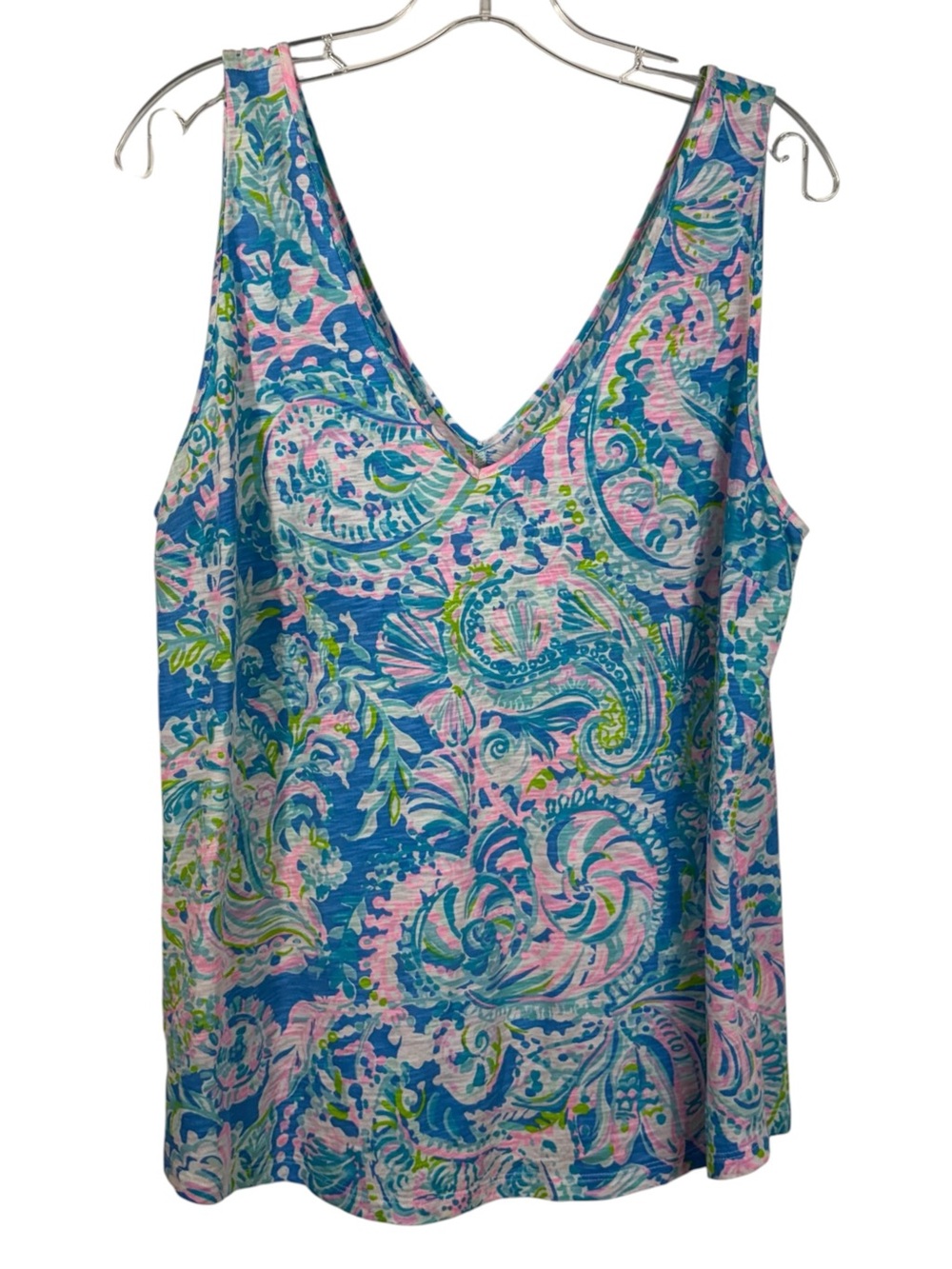 Lilly Pulitzer Gigi Zanzibar Blue Fish Kiss Cotton Lightweight Colorful Tank Top